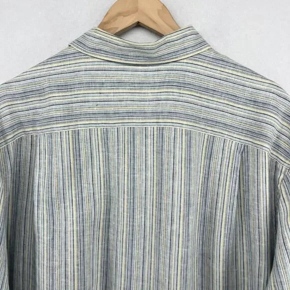 JOSEPH ABBOUD Shirt Mens XL Linen Collection Striped Button Up Woven Blue - Picture 6 of 16